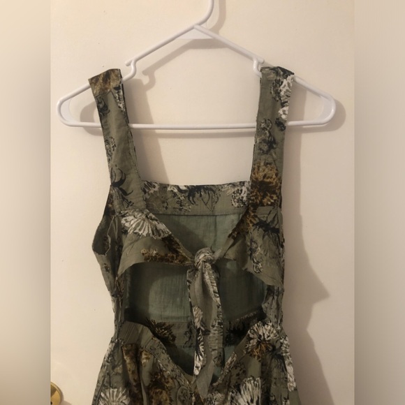 NWT Sage Green Floral Boho Maxi Flowy Cotton Dress sleeveless and back tie - Picture 6 of 12